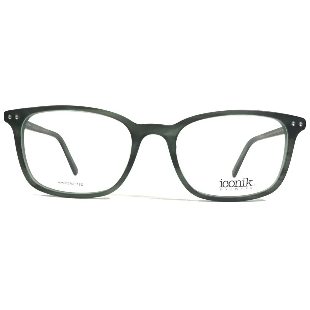 Iconik Eyeglasses Frames Derek C4 Green Tortoise Square Horn Rim 52-19-140